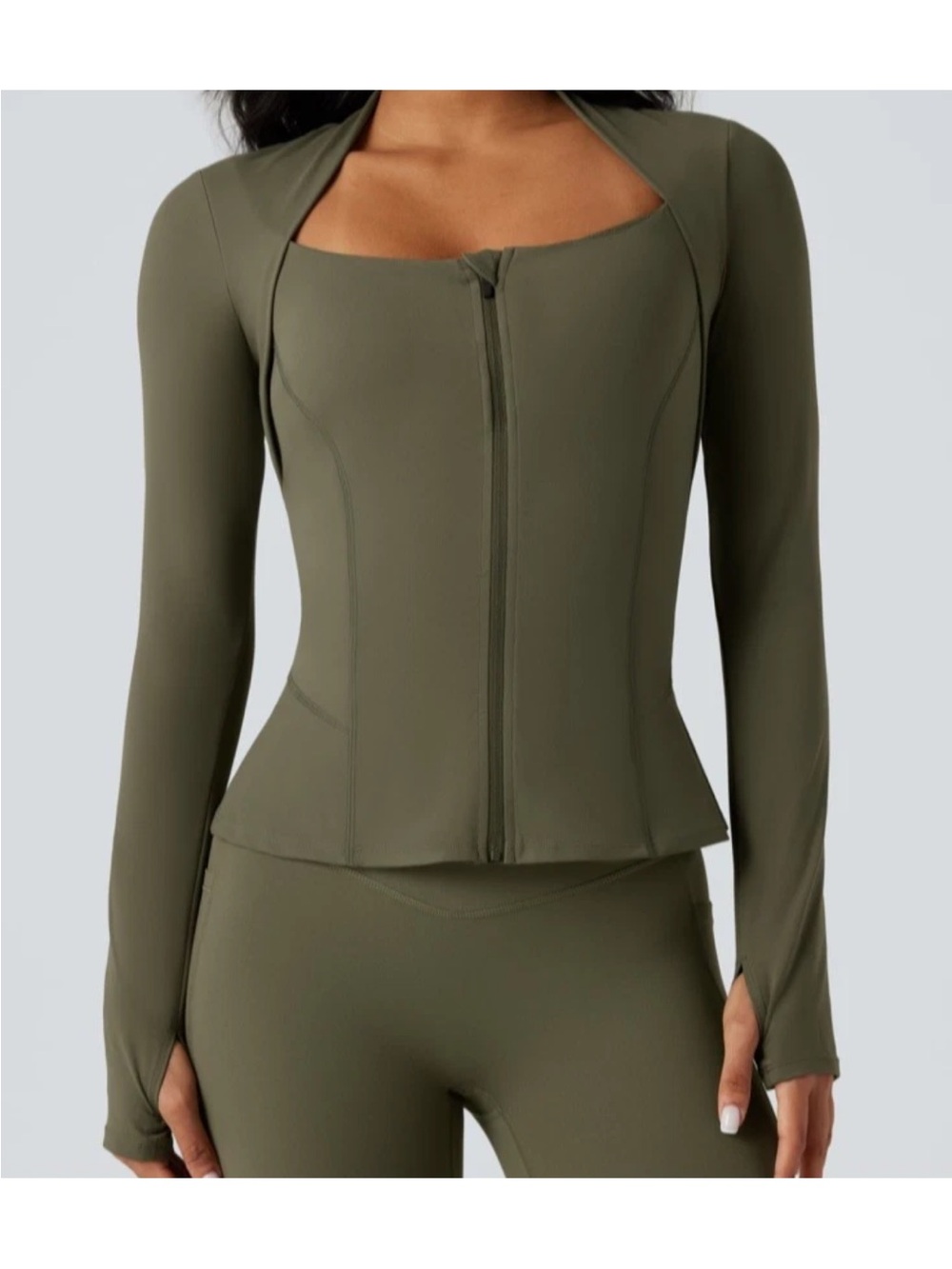 Halara UltraSculpt Push-Up Long Sleeve Thumb Hole Zipper Ruffle Hem Jacket Large